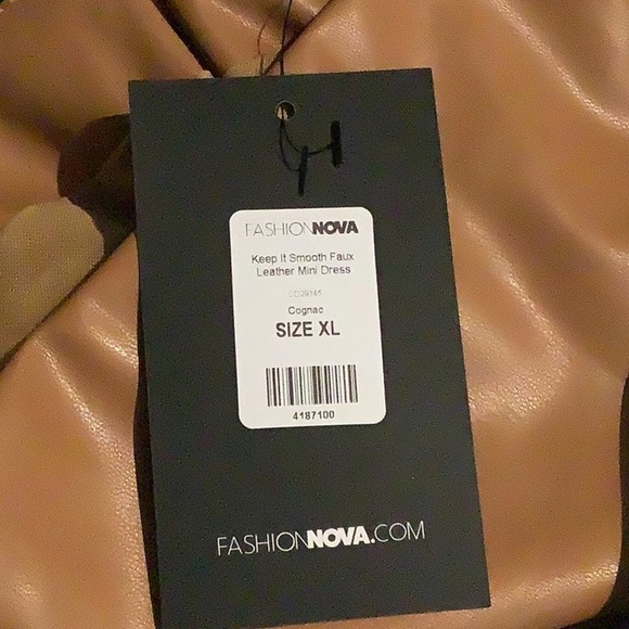 ⭐️HP⭐️ FASHION Nova Keep it Smooth Faux Leather Mini Dress Cognac (HBD) - Picture 5 of 6